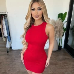 La Luxe Unique Sleeveless Dress(Red) Dresses/Rompers