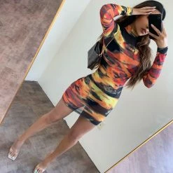 Tic Toc Rain Mesh Long Sleeve Dress(Red/Black) Dresses/Rompers