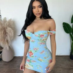 Privy Mia Floral Print Dress(Light Blue) Dresses/Rompers