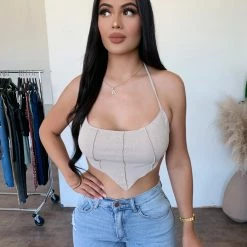 ETCLET Kandi Halter Knit Top(Taupe)