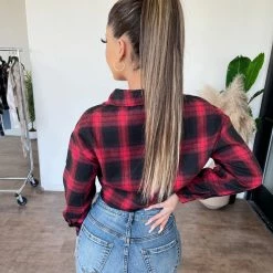 Junie Maggy Cropped Flannel(Red/Black)