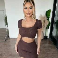 Hey Babe Tops Cristina Knit Matching Set(Chocolate)