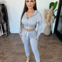 Half Heart Bella Zipper Hoodie Set(Heather Grey)