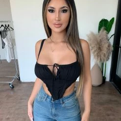 Tic Toc Tops Rachel Tank Crop Top(Black)