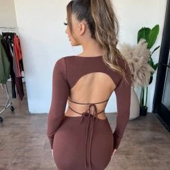 Black Bead Dresses/Rompers Paola Open Back Dress(Chocolate)