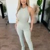 Emory Park Edith Halter Jumpsuit(Sage) Dresses/Rompers