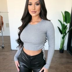 Hera Collection Tops Rebecca Ribbed Top(Heather Grey)(FINAL SALE)