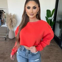 Tic Toc Tops Billy Cropped Sweater Top(Red)