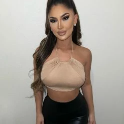 Top Chic Evelyn Halter Top(Taupe)FINAL SALE