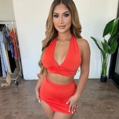 La Luxe Tops Nicole 2 Piece Set(Orange)