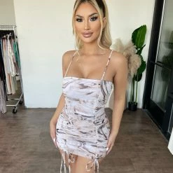 Spring Haze Alia Cami Dress(White Brown)Final Sale