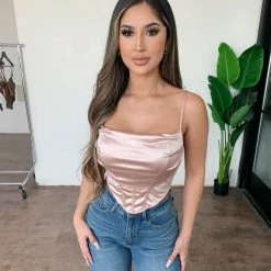 Hera Collection Sabrina Cami Satin Top (Light Blush) Tops