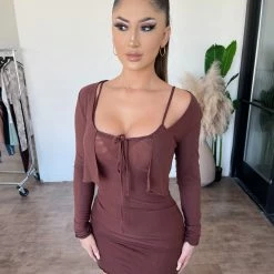 Tic Toc Beverly 2 Piece Mesh Dress(Brown)