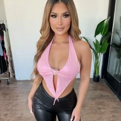 New Pink Tops Aleta Halter Top(Baby Pink)