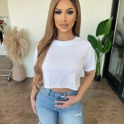 Mono B Tops Macy Cropped T-Shirt(White)Final Sale