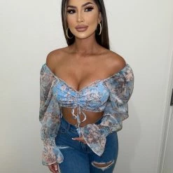 O.vianca Marilyn Floral Print Top(Blue Floral)FINAL SALE Tops