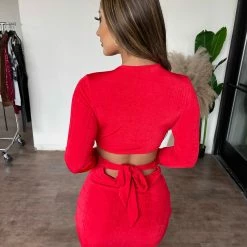 O.Vianca Mirian Long Sleeve Dress(Red) Bottoms