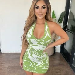 Cellecci Leila Dress(Green/White)