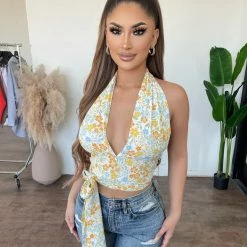 Skylar + Madison Tops Allison Halter Top(Spring Tea Time)