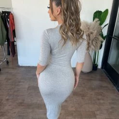 La Luxe Genesis Quarter Sleeve Dress(Heather Grey) Dresses/Rompers