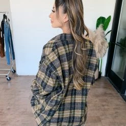 Audrey 3+1 Tops Erin Oversized Flannel(Mustard/Black)