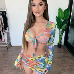 Charming Bunny Tops Nancy 3 Piece Bikini Set(Multi-Floral)