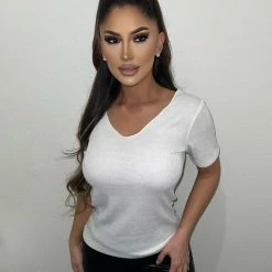 Miss Love Tops Harriet V-Neck Top(White)FINAL SALE