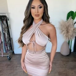 Sage Jody Halter Dress(Taupe) Dresses/Rompers