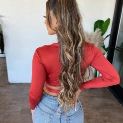 Diosa Tops Marie Collar Long Sleeve Wrap Top(Brick/Rust)