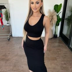 Sabora Helen Tank Skirt Set(Black)