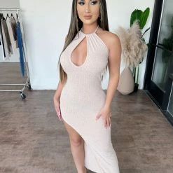 Couture Mara Halter Dress(Oatmeal)