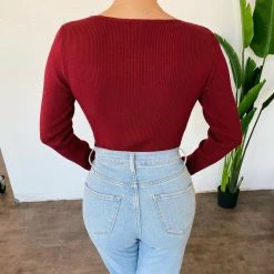 Hey Babe Lacey Long Sleeve Bodysuit(Burgundy)FINAL SALE Tops 5 Hey Babe Lacey Long Sleeve Bodysuit(Burgundy)FINAL SALE Tops