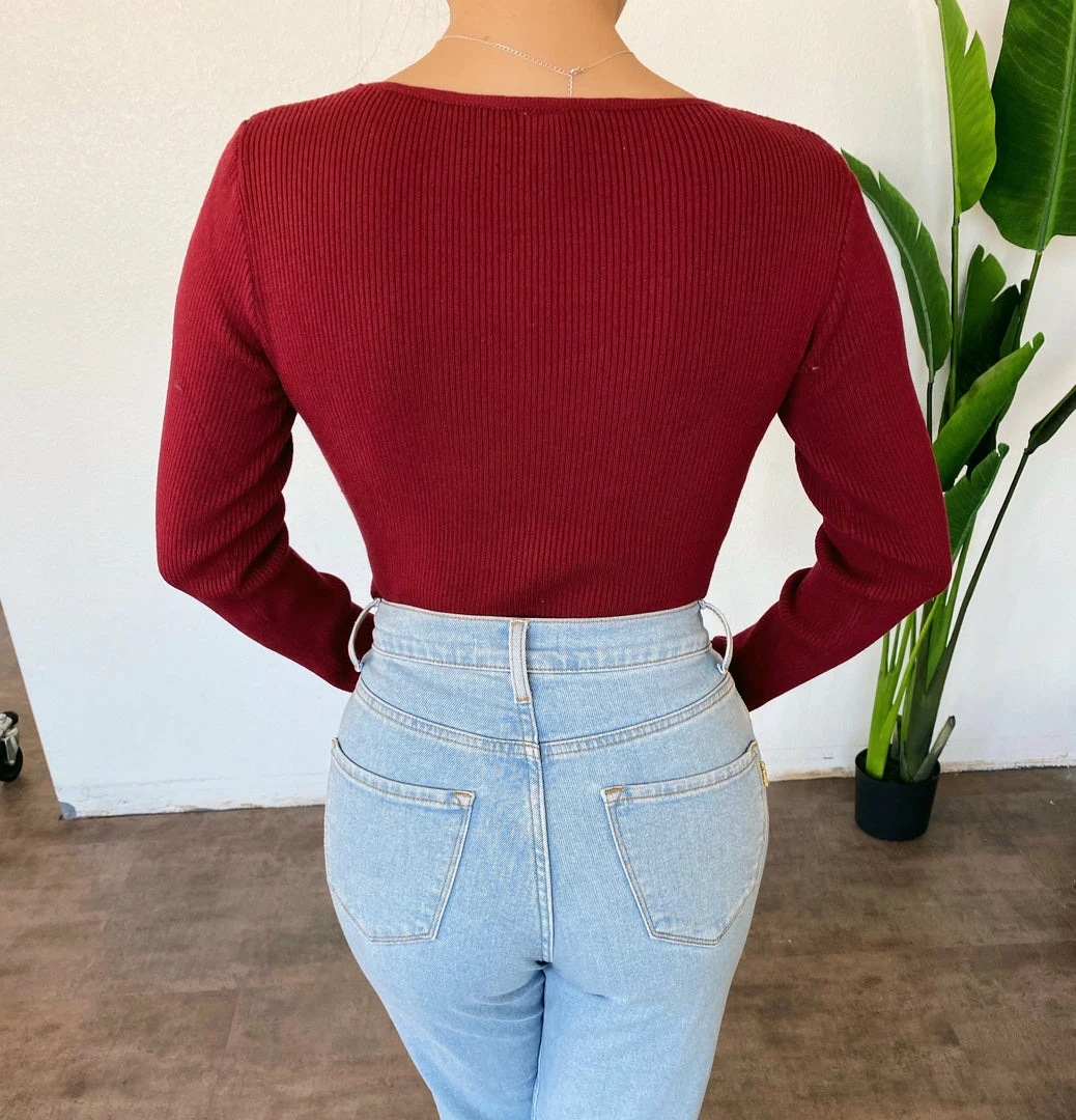 Hey Babe Lacey Long Sleeve Bodysuit(Burgundy)FINAL SALE Tops 3 Hey Babe Lacey Long Sleeve Bodysuit(Burgundy)FINAL SALE Tops