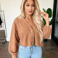 Audrey 3+1 Shelly Button Sweater(Light Rust)(FINAL SALE) Tops