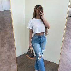 Mono B Tops Macy Cropped T-Shirt(White)Final Sale