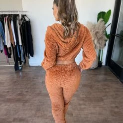 Bijou Tops Yolanda Waffle Fluffy Zipper Set(Terracotta)