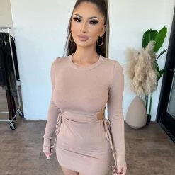 Beige Botany Yolanda Long Sleeve Dress(Mocha)