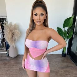 New Pink Tops Kelsey Skirt Set(Pink Multi)
