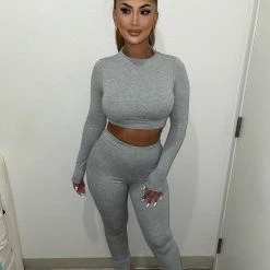 HOT & DELICIOUS Tops Daniela Long Sleeve Matching Set(Heather Grey)FINAL SALE