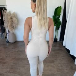 La Luxe Sonia Ribbed Jumpsuit(Cream)Final Sale Dresses/Rompers