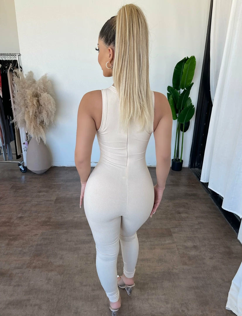 La Luxe Sonia Ribbed Jumpsuit(Cream)Final Sale Dresses/Rompers 2 La Luxe Sonia Ribbed Jumpsuit(Cream)Final Sale Dresses/Rompers