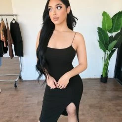 Hey Babe Fabby Cami Slit Dress(Black)(FINAL SALE)