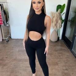 La Luxe Bailey Sleeveless Jumpsuit(Black) Dresses/Rompers