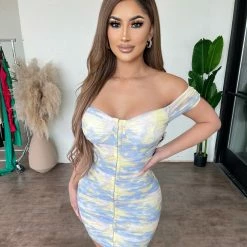 Privy Naomi Tie Dye Print Dress(Yellow/Blue) Dresses/Rompers