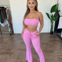 New Pink Tops Deborah 2 Piece Set(Candy Pink)