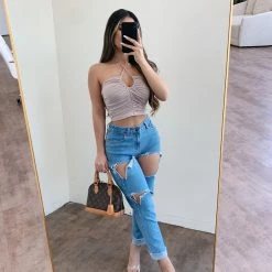 American Bazi Timmy High Rise Mom Jeans(Light Blue)