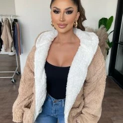 Ootdfash Sales 2022 27 Love Tree Izabella Fluffy Reversible Coat(Ivory/Taupe)