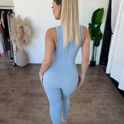 La Luxe Sonia Ribbed Jumpsuit(Ashley Blue)