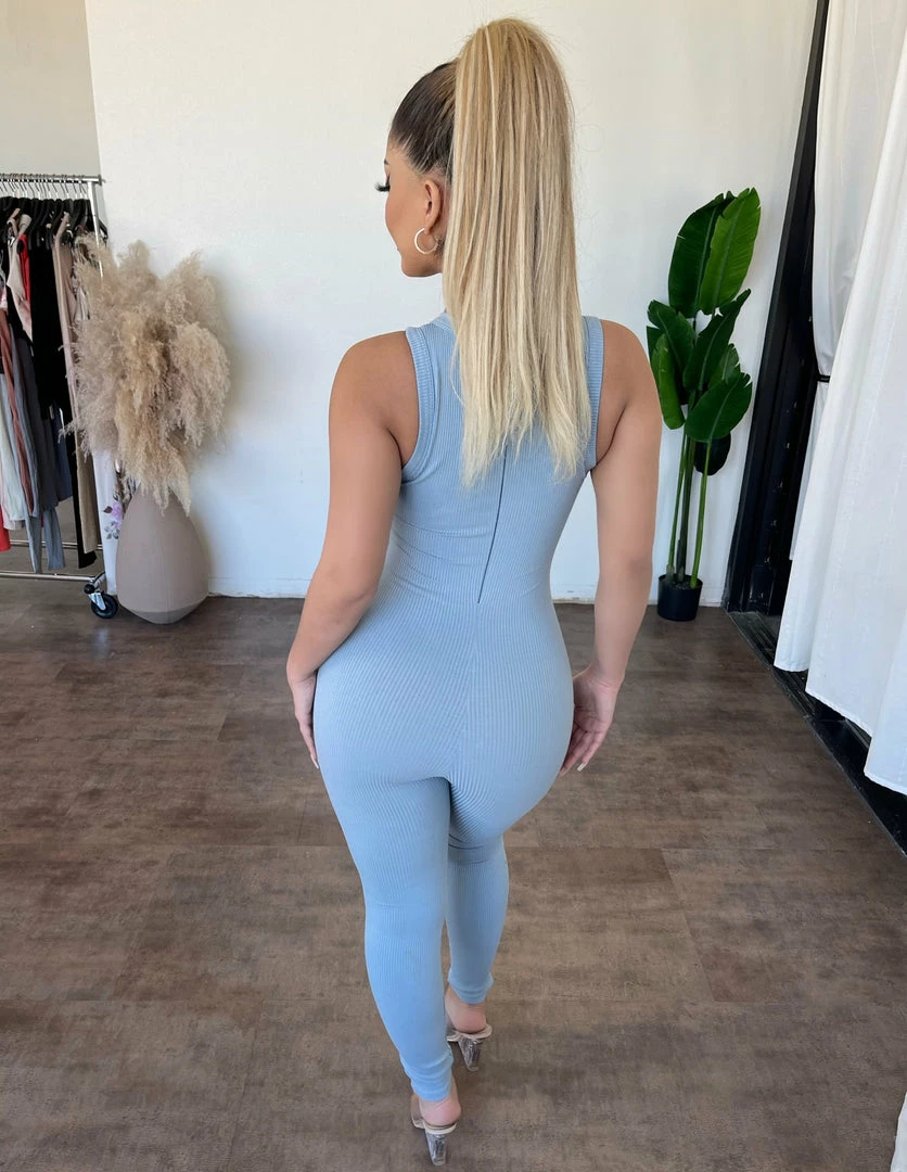 La Luxe Sonia Ribbed Jumpsuit(Ashley Blue) 2 La Luxe Sonia Ribbed Jumpsuit(Ashley Blue)