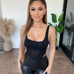 Tic Toc Brianna Mesh Top (Black)